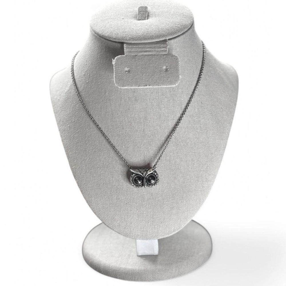 Elegant Silver Fossil Owl Pendant Necklace